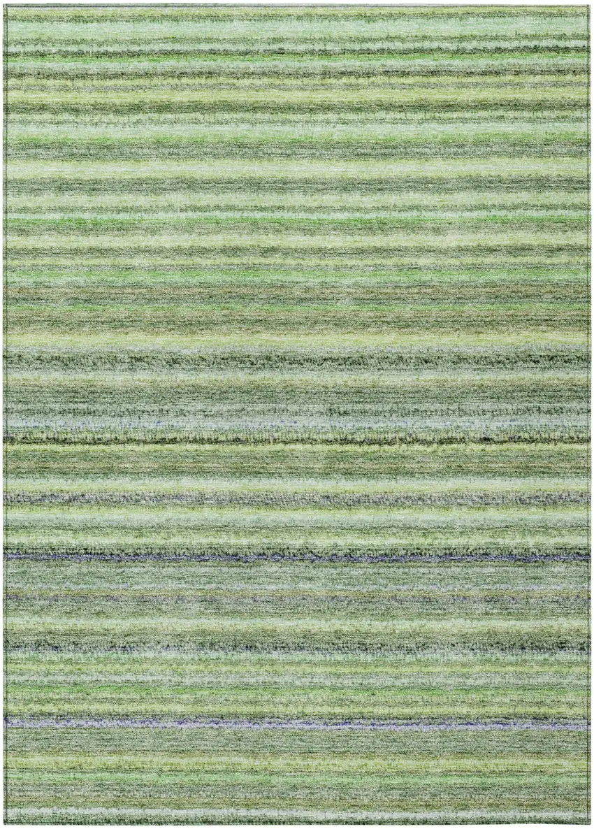 Artichoke Green And Olive Green Striped Washable Indoor Outdoor Area Rug Photo 2
