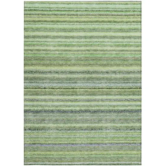 Artichoke Green And Olive Green Striped Washable Indoor Outdoor Area Rug Photo 5