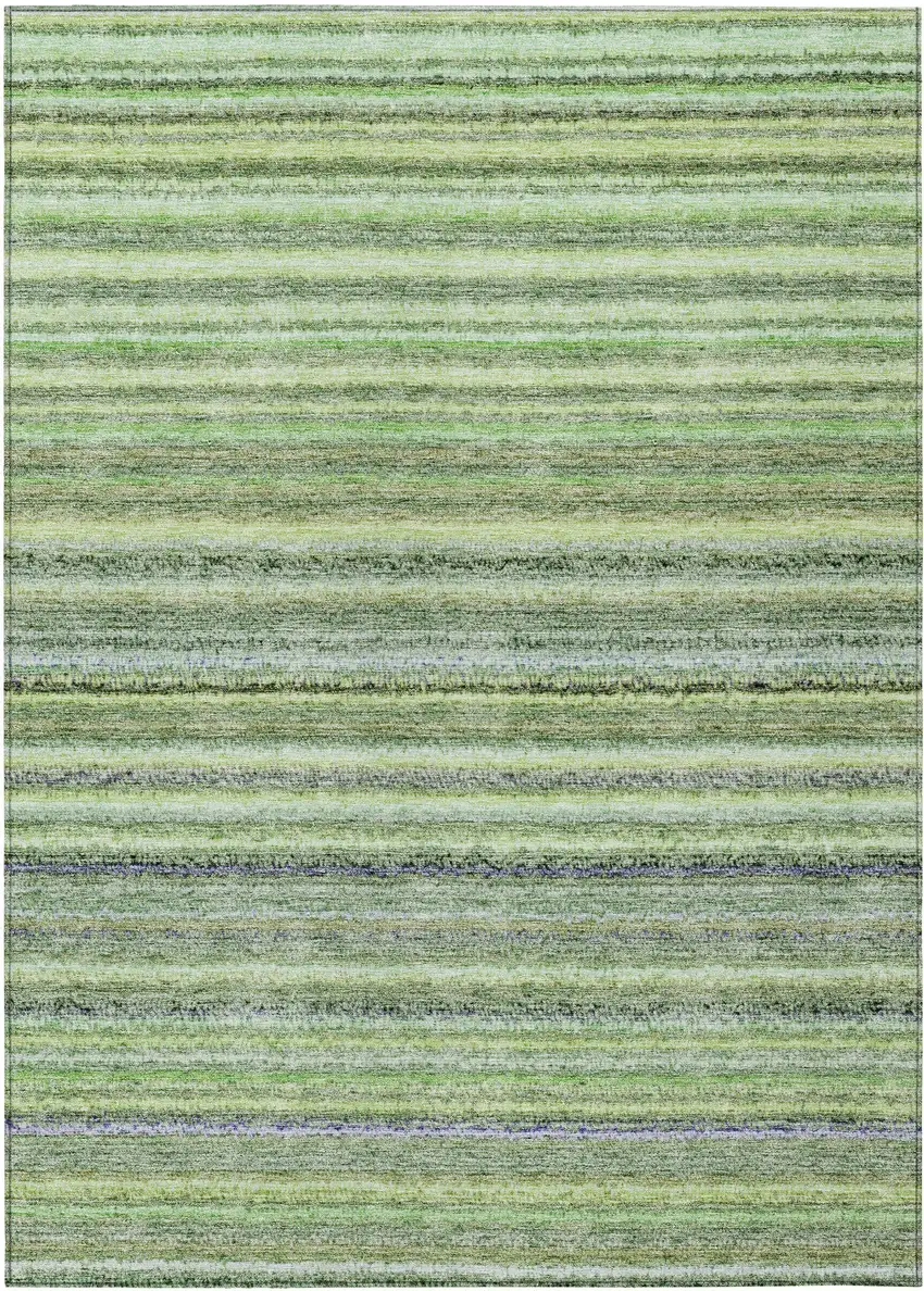 Artichoke Green And Olive Green Striped Washable Indoor Outdoor Area Rug Photo 2