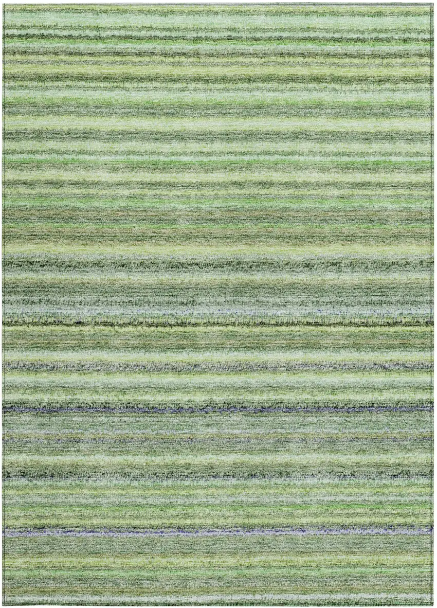 Artichoke Green And Olive Green Striped Washable Indoor Outdoor Area Rug Photo 5