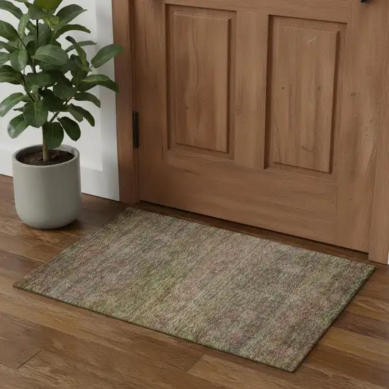 Artichoke Green And Pink Abstract Washable Area Rug With UV Protection Photo 1