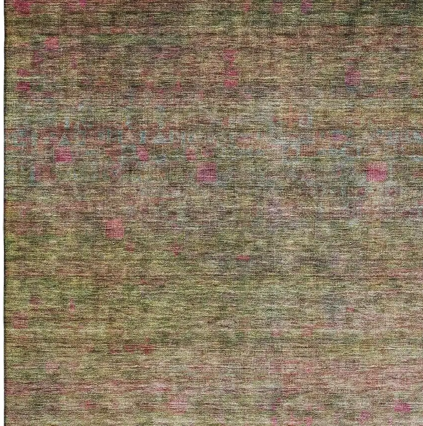 Artichoke Green And Pink Abstract Washable Area Rug With UV Protection Photo 5