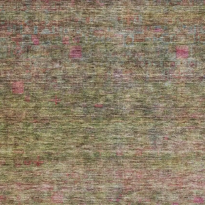 Artichoke Green And Pink Abstract Washable Area Rug With UV Protection Photo 4