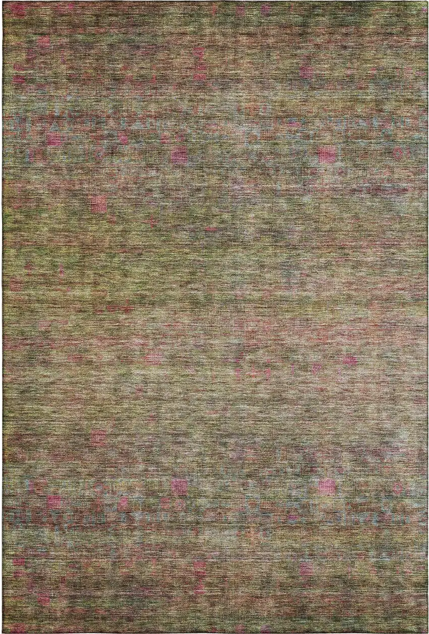 Artichoke Green And Pink Abstract Washable Area Rug With UV Protection Photo 3