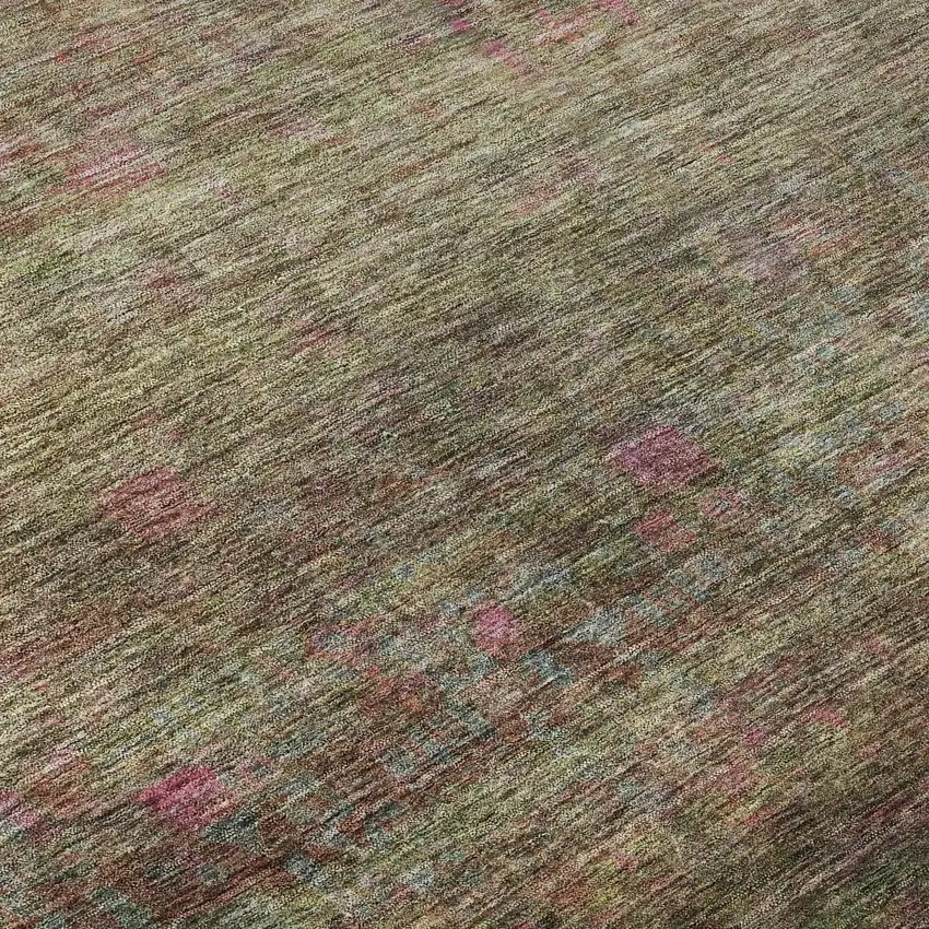 Artichoke Green And Pink Abstract Washable Area Rug With UV Protection Photo 7