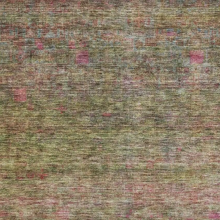 Artichoke Green And Pink Abstract Washable Area Rug With UV Protection Photo 3