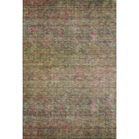 Artichoke Green And Pink Abstract Washable Area Rug With UV Protection Photo 3