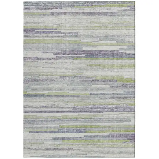 Artichoke Green And Plum Striped Washable Indoor Outdoor Area Rug Photo 4