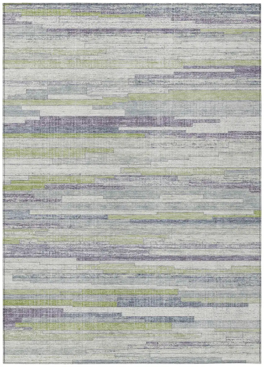 Artichoke Green And Plum Striped Washable Indoor Outdoor Area Rug Photo 1