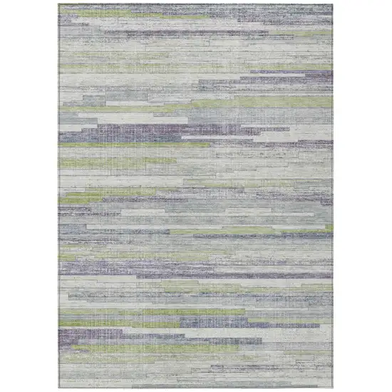 Artichoke Green And Plum Striped Washable Indoor Outdoor Area Rug Photo 1