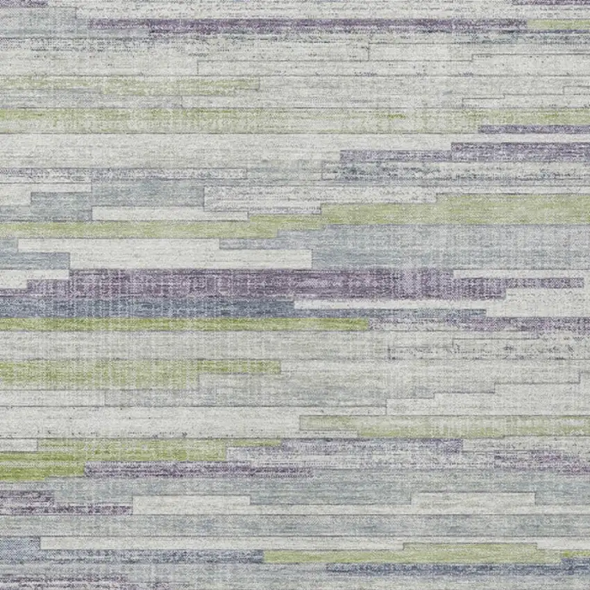 Artichoke Green And Plum Striped Washable Indoor Outdoor Area Rug Photo 4