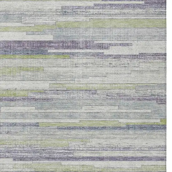 Artichoke Green And Plum Striped Washable Indoor Outdoor Area Rug Photo 3