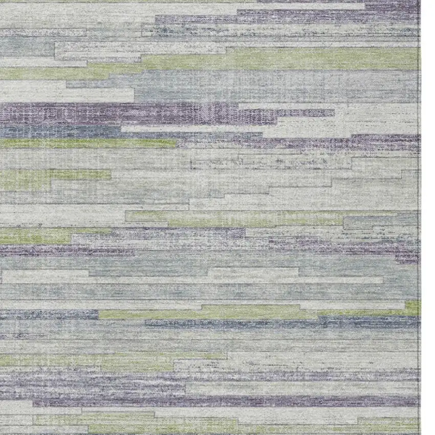 Artichoke Green And Plum Striped Washable Indoor Outdoor Area Rug Photo 3