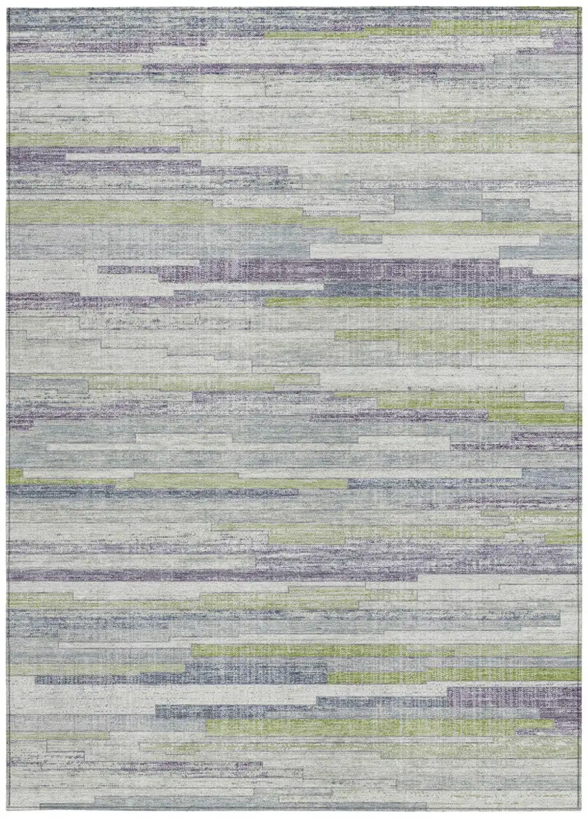 Artichoke Green And Plum Striped Washable Indoor Outdoor Area Rug Photo 3
