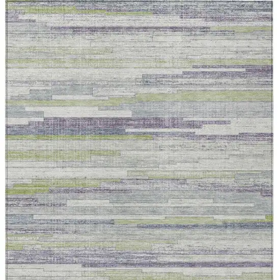 Artichoke Green And Plum Striped Washable Indoor Outdoor Area Rug Photo 4