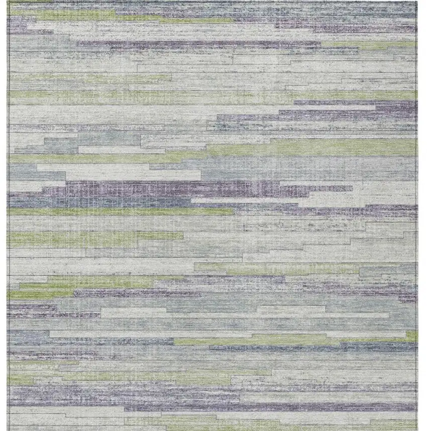Artichoke Green And Plum Striped Washable Indoor Outdoor Area Rug Photo 4