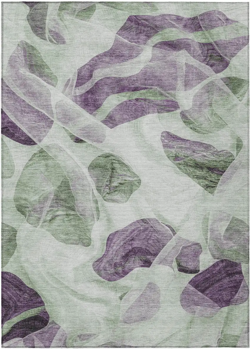 Artichoke Green And Purple Abstract Washable Indoor Outdoor Area Rug Photo 1