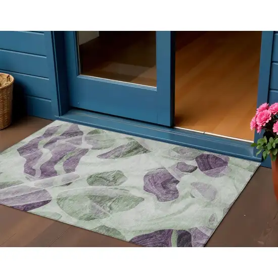 Artichoke Green And Purple Abstract Washable Indoor Outdoor Area Rug Photo 2