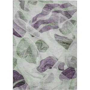 Photo of Artichoke Green And Purple Abstract Washable Indoor Outdoor Area Rug