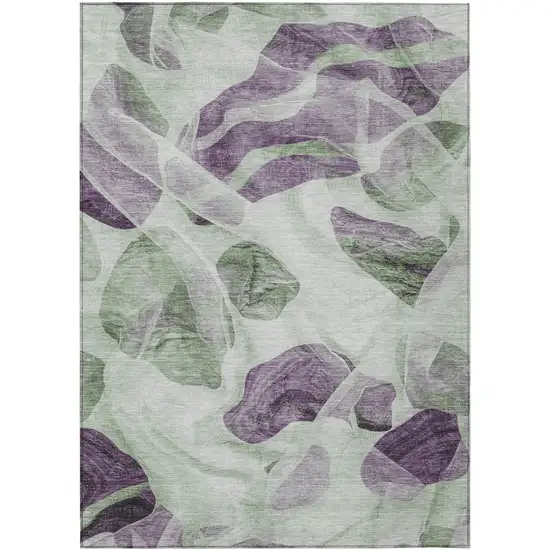 Artichoke Green And Purple Abstract Washable Indoor Outdoor Area Rug Photo 1