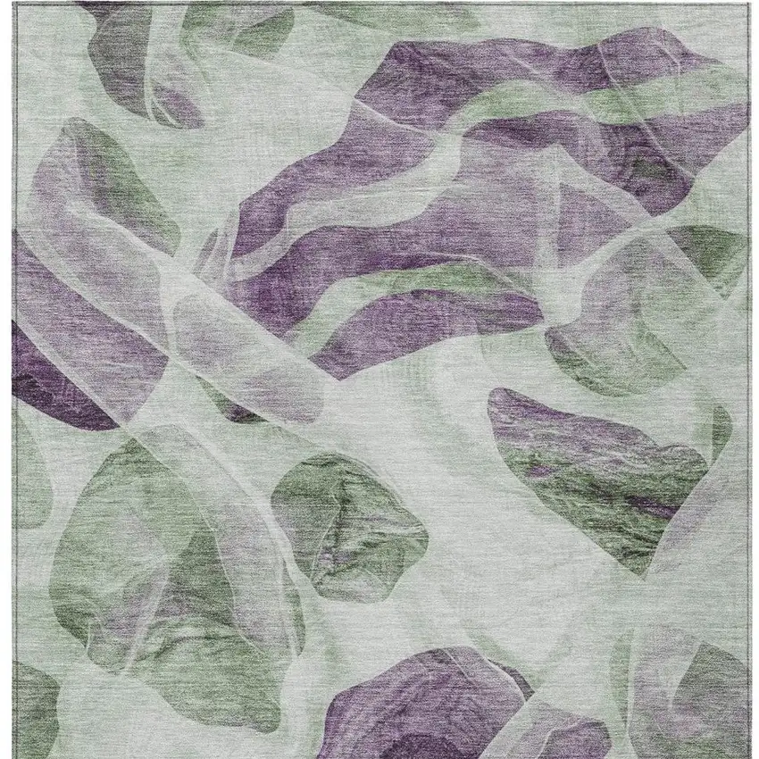 Artichoke Green And Purple Abstract Washable Indoor Outdoor Area Rug Photo 3