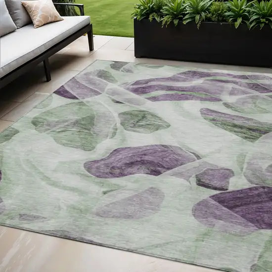 Artichoke Green And Purple Abstract Washable Indoor Outdoor Area Rug Photo 2