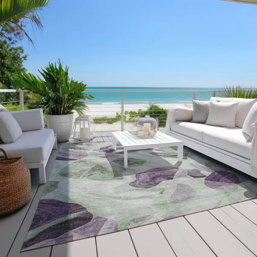 Artichoke Green And Purple Abstract Washable Indoor Outdoor Area Rug Photo 8