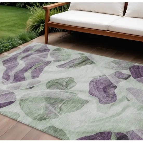 Artichoke Green And Purple Abstract Washable Indoor Outdoor Area Rug Photo 2