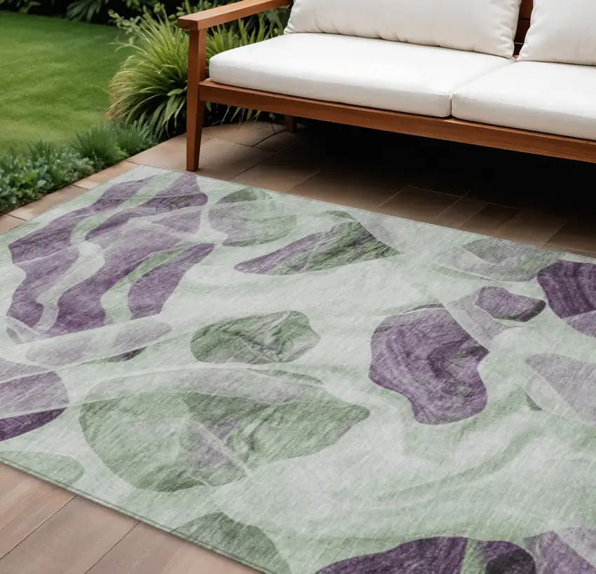Artichoke Green And Purple Abstract Washable Indoor Outdoor Area Rug Photo 2
