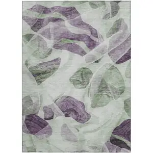 Photo of Artichoke Green And Purple Abstract Washable Indoor Outdoor Area Rug