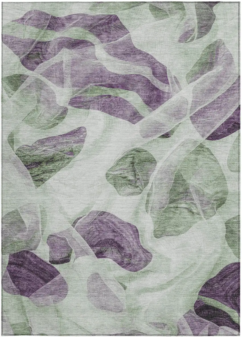 Artichoke Green And Purple Abstract Washable Indoor Outdoor Area Rug Photo 1