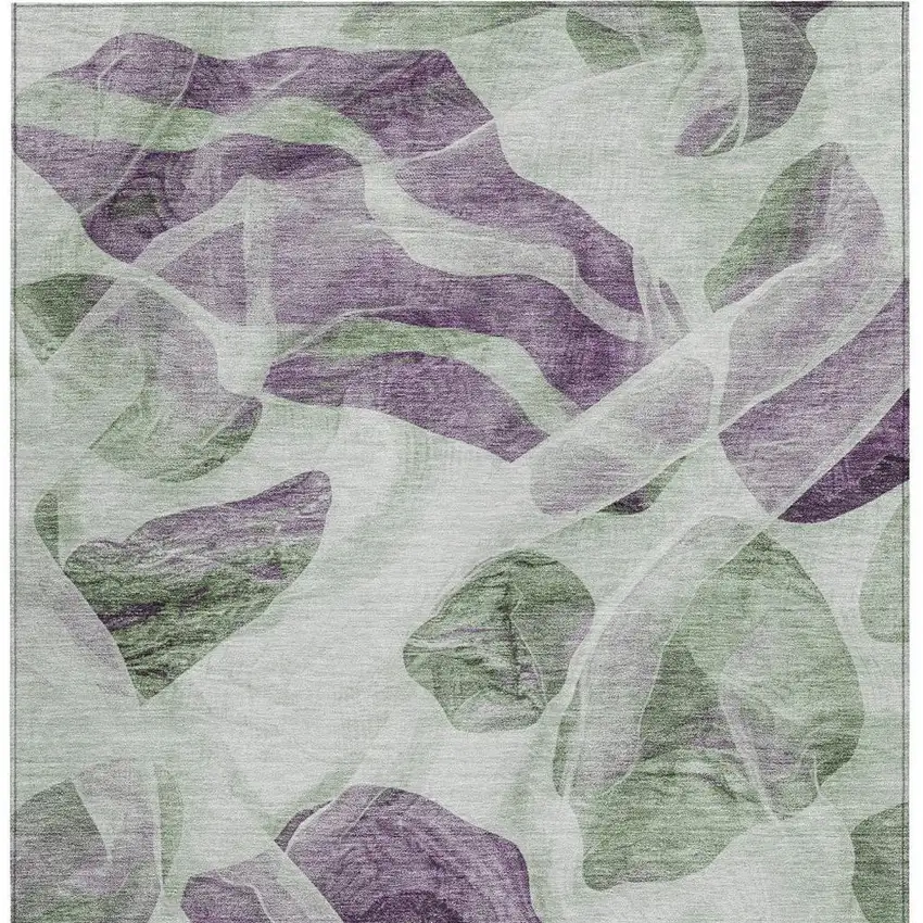 Artichoke Green And Purple Abstract Washable Indoor Outdoor Area Rug Photo 3