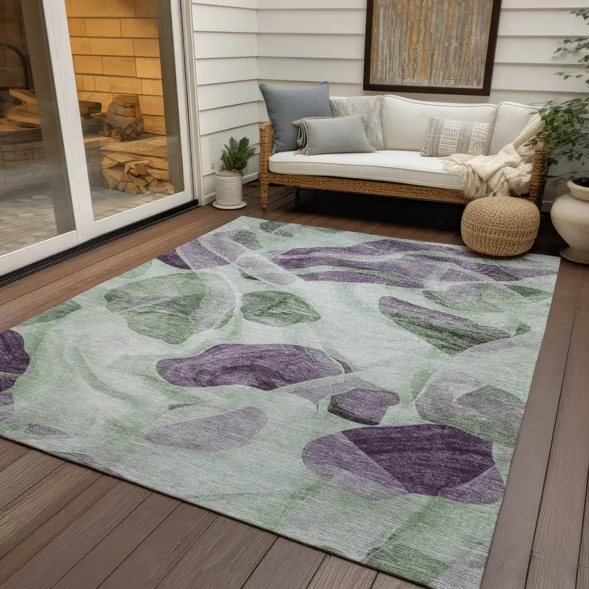 Artichoke Green And Purple Abstract Washable Indoor Outdoor Area Rug Photo 4