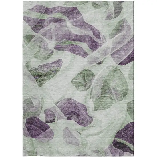 Artichoke Green And Purple Abstract Washable Indoor Outdoor Area Rug Photo 1