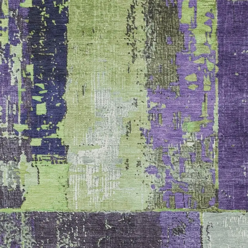 Artichoke Green And Purple Abstract Washable Indoor Outdoor Area Rug Photo 3