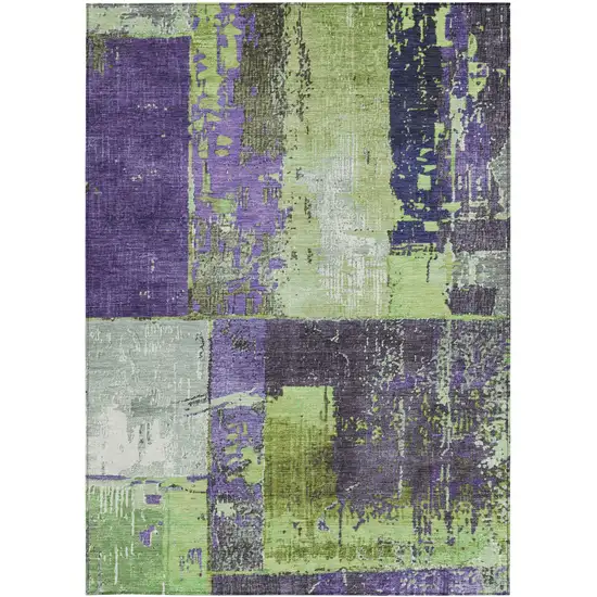 Artichoke Green And Purple Abstract Washable Indoor Outdoor Area Rug Photo 4