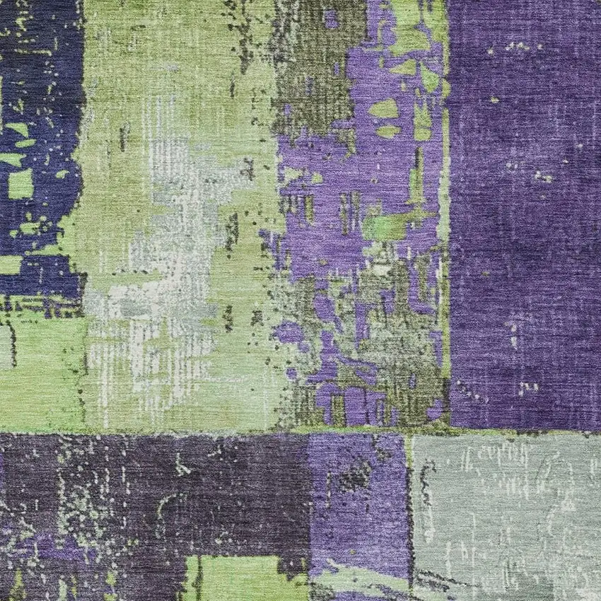 Artichoke Green And Purple Abstract Washable Indoor Outdoor Area Rug Photo 3