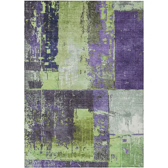 Artichoke Green And Purple Abstract Washable Indoor Outdoor Area Rug Photo 1