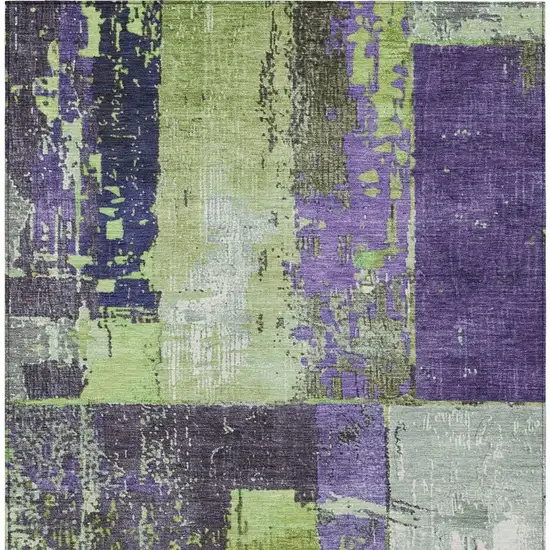 Artichoke Green And Purple Abstract Washable Indoor Outdoor Area Rug Photo 4