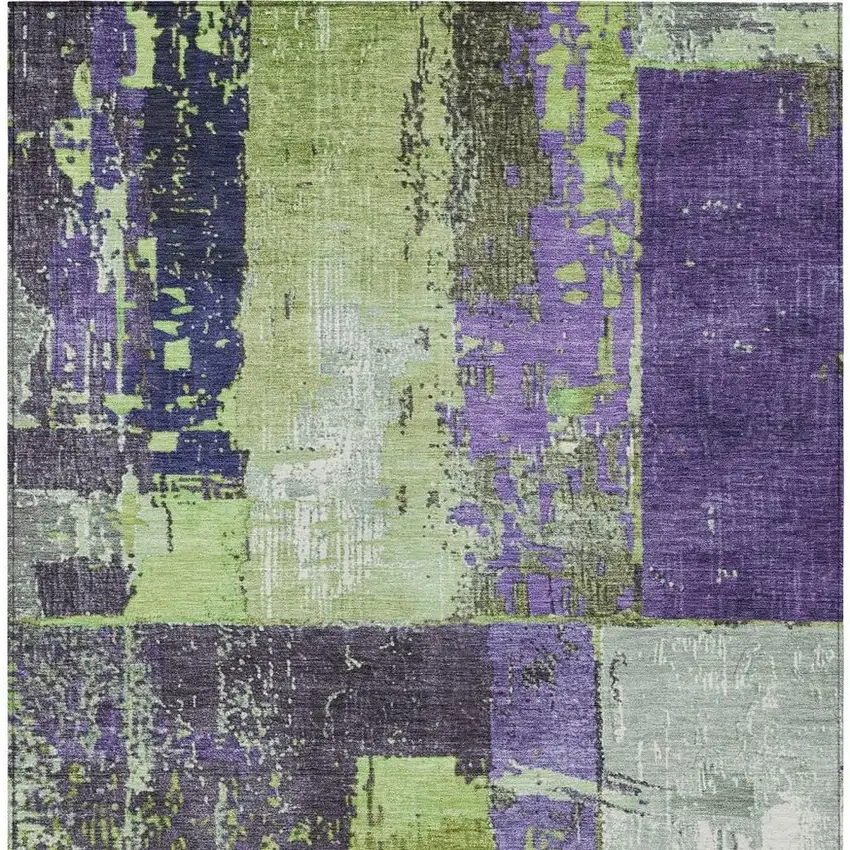 Artichoke Green And Purple Abstract Washable Indoor Outdoor Area Rug Photo 4
