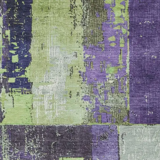 Artichoke Green And Purple Abstract Washable Indoor Outdoor Area Rug Photo 3