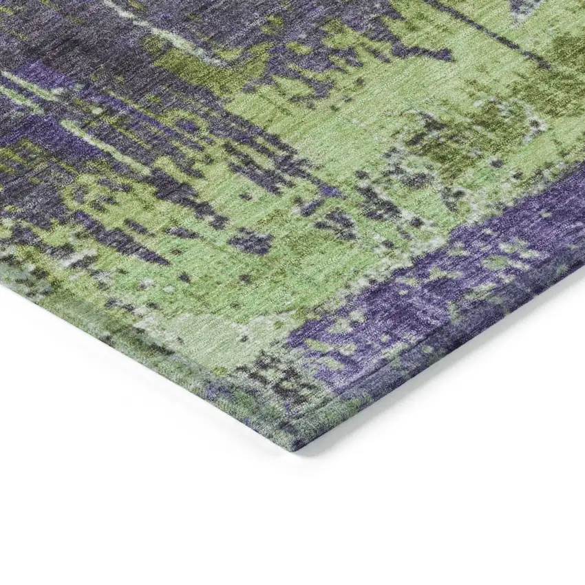 Artichoke Green And Purple Abstract Washable Indoor Outdoor Area Rug Photo 9
