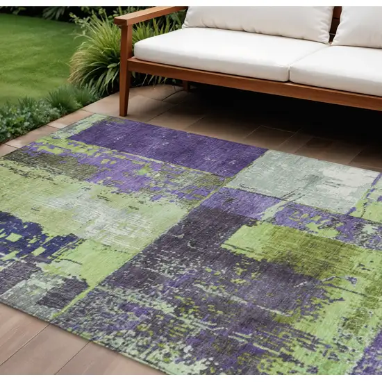 Artichoke Green And Purple Abstract Washable Indoor Outdoor Area Rug Photo 2