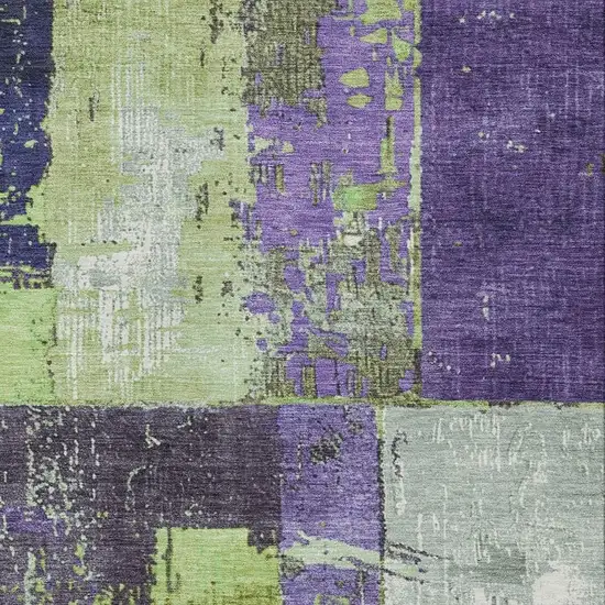 Artichoke Green And Purple Abstract Washable Indoor Outdoor Area Rug Photo 3