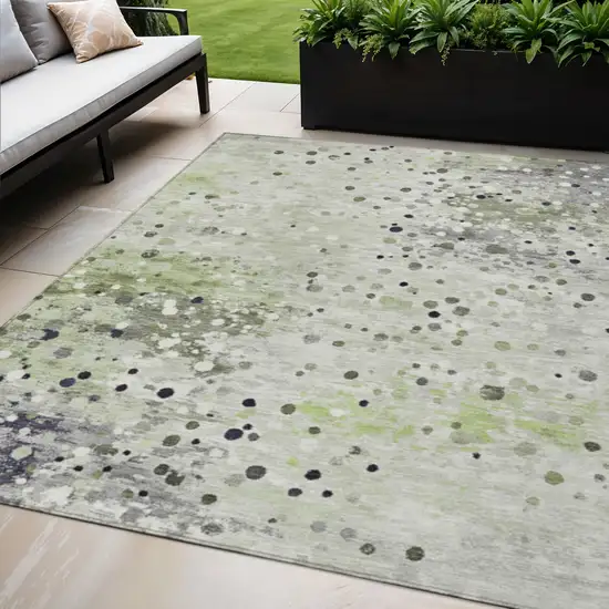 Artichoke Green And Purple Abstract Washable Indoor Outdoor Area Rug Photo 2