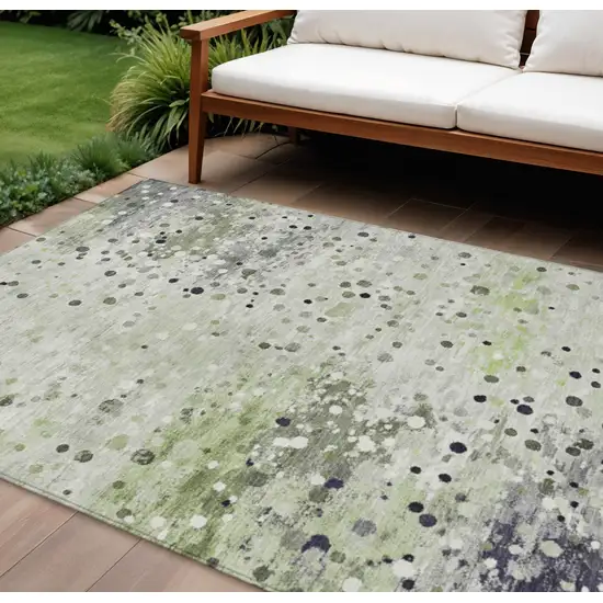 Artichoke Green And Purple Abstract Washable Indoor Outdoor Area Rug Photo 2