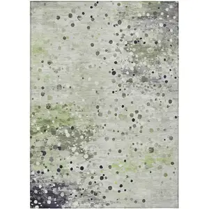 Photo of Artichoke Green And Purple Abstract Washable Indoor Outdoor Area Rug