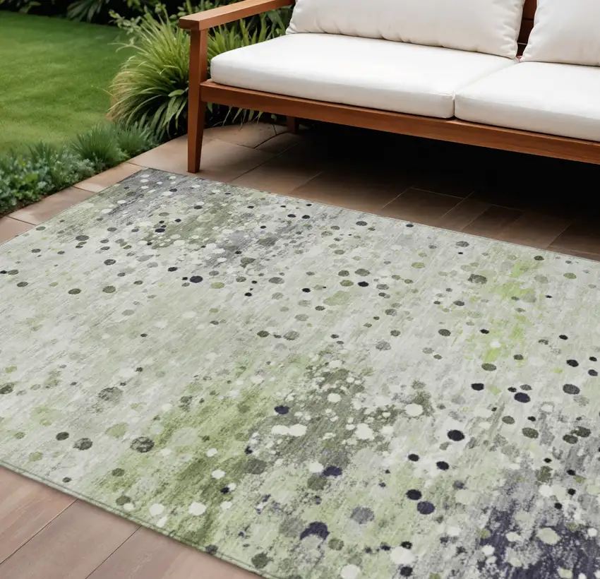 Artichoke Green And Purple Abstract Washable Indoor Outdoor Area Rug Photo 2