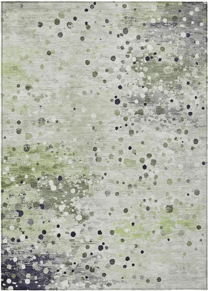 Artichoke Green And Purple Abstract Washable Indoor Outdoor Area Rug Photo 1