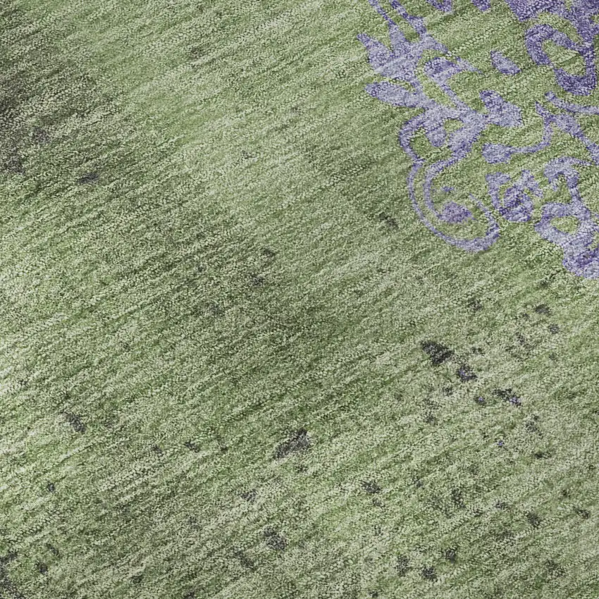Artichoke Green And Purple Floral Washable Area Rug With UV Protection Photo 1